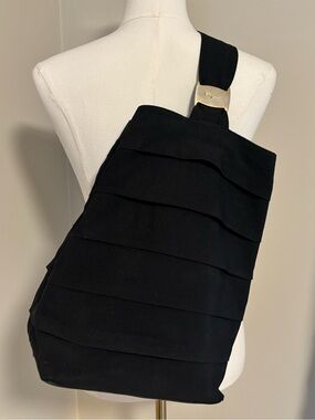 Salvatore Ferragamo Black Canvas Sling Backpack Gold Gancini Accent